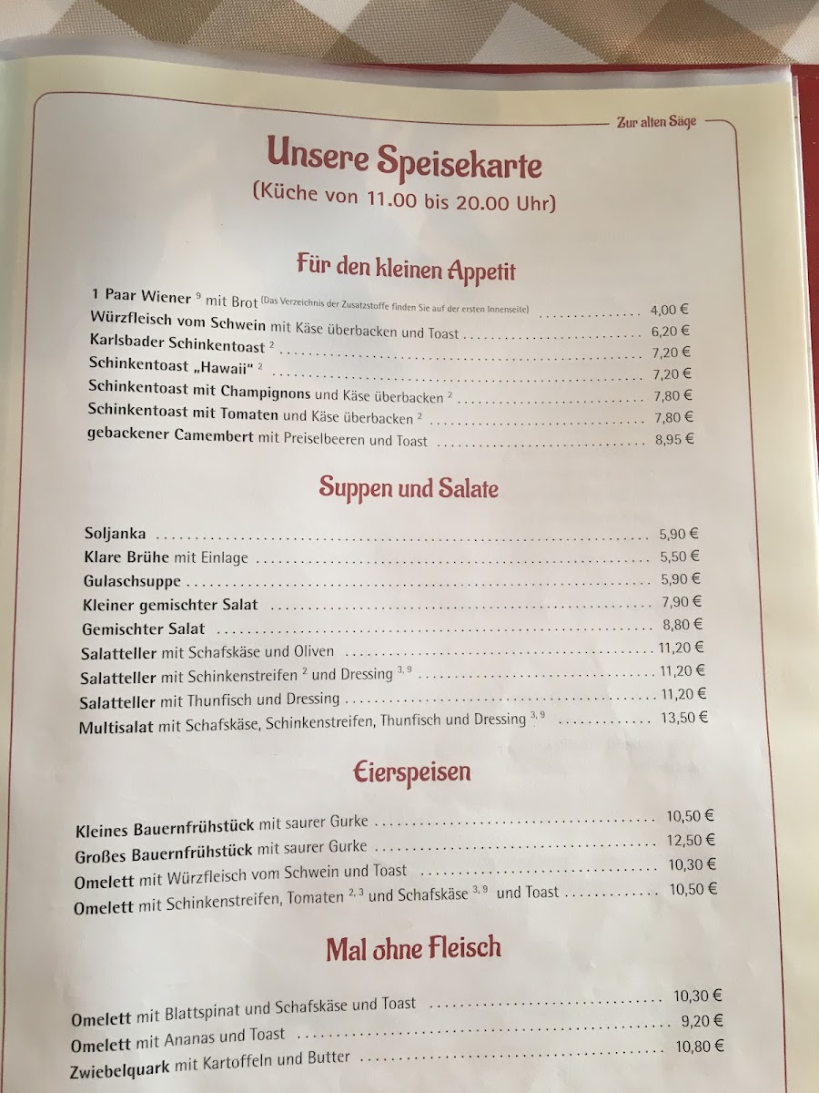 Menu Pension & Gasthaus Zur Alten Sage-1