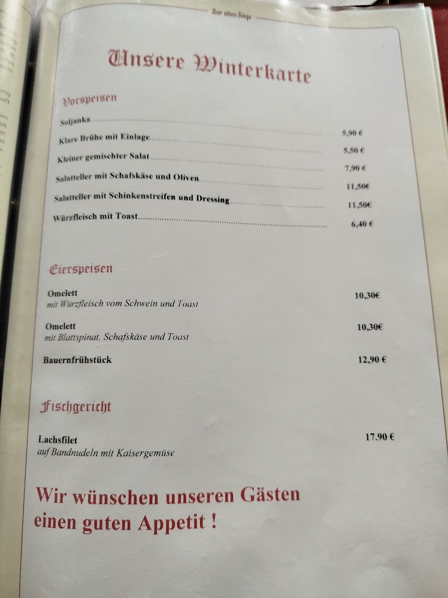 Menu Pension & Gasthaus Zur Alten Sage-4